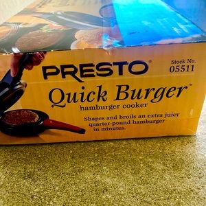 NEW PRESTO Quick Burger Electric Hamburger Cooker 05511 Griddle Grill.
